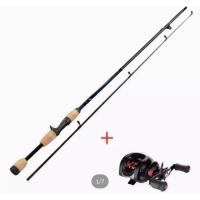 ราคา คันเบท CONQUEST 6ฟุต 2ท่อน ด้ามไม้ก๊อก พร้อมรอกหยอดน้ำLURE FISHING 12+1 (4736014342)