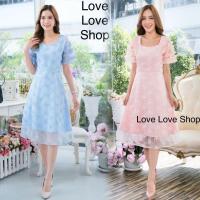 ราคา เดรสลูกไม้ฟ้า มี4สี!!! L-4XL Mini Dress เดรสสีชมพูโอรสผ้าปักลูกไม้แขนแต่งระบาย งานป้าย Love love (28023711530)