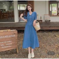 ราคา 145 เดรสยีนส์ เดรสยีนส์กระโปรงยาว เดรสยีนส์แขนตุ๊กตามือ2 (41509937323)