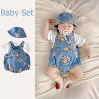 ราคา เด็กทารกชายและหญิงการ์ตูนยีนส์พิมพ์ ชุดจั๊มสูท พร้อมหมวก + ชุดเสื้อยืดสีขาว 0-2 ปีทารกแรกเกิดเสื้อผ้าชุด (24482960638)