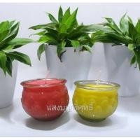 ราคา เทียนถ้วยแก้วลายดอกบัว สีแดง สีเหลือง จุดได้นาน ไร้กลิ่นควัน (29256713801)
