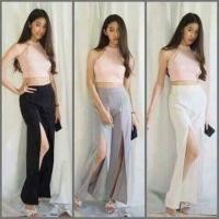 ราคา กางเกงแฟชั่นผ้าฮานาโกะ ผ่าหน้า (207505987)