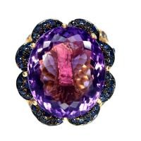 ราคา แหวนพลอยแท้ อเมทิสต์ สีม่วง 18 x 22 mm. ล้อม ไพลินน้ำเงิน เงินแท้ 925 ชุบทอง 18K ไซร์แหวน 5.5 (29323223133)