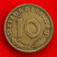 ราคา เหรียญเยอรมันสมัยนาซี Germany 10 reichspfennig ปี 1938D เหรียญ​ต่างประเทศ (29517143565)