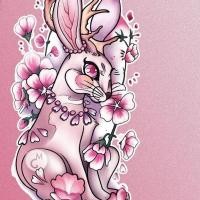 ราคา ♞,♘MGสักใหม่สไตล์จีนโบราณความงามกระต่ายดอกพีชแบบแขนดอกไม้ผงกันน้ำสักสติ๊กเกอร์ (28550821219)