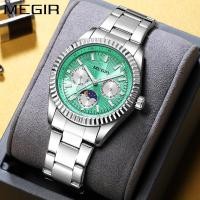 ราคา MEGIR Mens Casual นาฬิกาสปอร์ตกันน้ําแบรนด์ชั้นนํา Luminous Chronograph นาฬิกาข้อมือควอตซ์พร้อมสายสแตนเลส (46305165094)