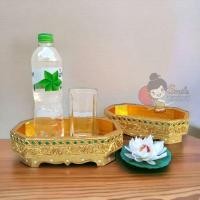 ราคา ถาดไม้ปิดทอง ถาดวางแก้วน้ำ กี๋วางแก้ว กี๋น้ำชา (16172613905)