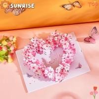 ราคา SUNRISE Pop Up Card, Heart Shape Handmade Craft Love Postcard, Creative Romantic Theme Pop-Up กลไก Cherry Blossom Card Wedding (49855240990)