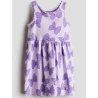 ราคา H&M ชุดเดรสคอตตอนทอลาย สีม่วง โบว์ ไซด์ 4-6 ปี / 6-8 ปี (25342426175)