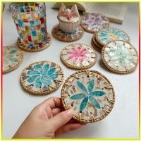 ราคา แฮนด์เมดหวายที่มีสีสันฉนวนกันความร้อนจานรองแก้วตารางต่อต้านลวกจานรองแก้วเปลือกดอกไม้รูปแบบรอบจานรองแก้ว (24784200234)