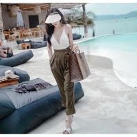 ราคา กางเกงเอวสูงผ้าลินินสีเขียวขี้ม้า (4849096426)