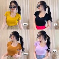 ราคา เสื้อยืดคอเหลี่ยมเสื้อคอเหลี่ยมปักอะไหล่เข้ารูป(ฟรีไซส์) (12006587656)