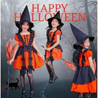ราคา เดรสฮาโลวีนเด็กทรงบอลลูน+หมวก+ไม้กวาดกายสิทธิ์ แม่มดน้อย (40518524773)