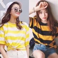 ราคา ลดล้างสต็อค พร้อมส่ง เสื้อยืดลายทาง เหลืองขาว เหลืองดำ (1308004299)