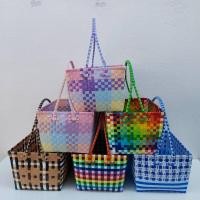 ราคา กระเช้าใหญ่สานเส้นพลาสติก ตระกร้าสานเส้นพลาสติกขนาด ใหญ่กว้าง24ยาว33สูง19 CM ขอบปากตะกร้า (14642660678)