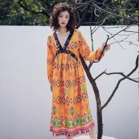 ราคา ชุดเดรสยาวสีเหลืองลายโบฮีเมียน แฟชั่นเที่ยวทะเลสวยๆ ชุดเดินเล่นริมทะเล (4269768157)
