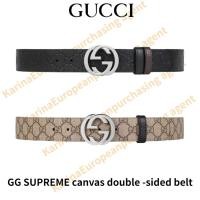 ราคา GUCCI GG SUPREME canvas double -sided belt Classic models Italian Manufacturing Men's Belt (28364106170)