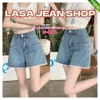 ราคา LASA JEAN SHOP ✅กางเกงยีนส์เอวสูงสำหรับผู้หญิงขอบลูกไม้ระบายอากาศสีสวยมาก❤ทรงตรงทำให้ดูผอมและสูงขนาด S-5XL (27589942389)