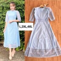 ราคา เดรสลูกไม้ฟ้ารับวันแม่!!! L-4XL Maxi Dress เดรสสีฟ้าผ้าปักลายแขนสามส่วน งานป้าย Love love (7044607674)