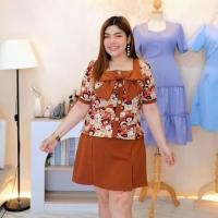 ราคา 2780T ชุดเซ็ทผ้ายืดมูลเวฟคอเหลี่ยมเเต่งโบว์ลายหมี+กางเกงกระโปรง (28876185826)