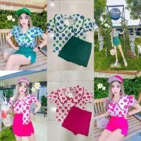 ราคา ชุดเซต2ชิ้น เสื้อ คอบัว ระบาย แขนตุ๊กตา ลายดอก+กางเกงกระโปรง (8278852939)