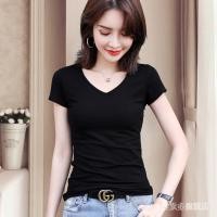 ราคา พร้อมสต็อกจุดเสื้อยืดขนาดใหญ่ขนาดบวกเสื้อยืดผู้หญิงแขนสั้นเสื้อยืดผู้หญิงสีดําสีขาวผ้าฝ้ายแท้คอวีด้านบนทุกการแข่งขันครึ่งแขนบางพอดีเวอร์ชั่นเกาหลีเสื้อยืด10/3 (44754163742)