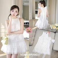 ราคา ชุดสีขาวเรียบสวย Set เดรสลูกไม้แขนกุดตัวสั้น+กระโปรงแต่งระบายชั้น Vora (53801183051)