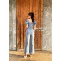 ราคา จั้มสูทยีนส์ขายาว จั้มสูทสาวอวบ ชุดยีนส์ (4464371333)
