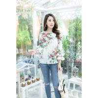 ราคา Rayfashionmall พร้อมส่ง เสื้อแขนยาว ชีฟอง รุ่นแขนระบาย สีขาว (1094964839)