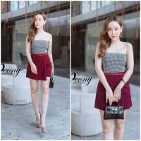 ราคา BS0870 จั้มสูทลายชิโนริ ทรงกระโปรงกางเกง (2639643786)