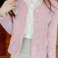 ราคา ♥︎ Tweed Blazer เสื้อคลุม ผ้าทวีต สีชมพู แต่งมุกเม็ดเล็กน่ารัก (21194396273)