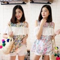 ราคา เสื้อเกาหลีผ้าฝ้ายแต่งลูกไม้ฉลุ รูปจริงงานขาย (1309053142)