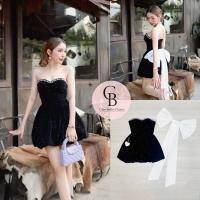 ราคา เดรสกำมะหยี่กากเพชรเกาะอกแต่งเพชรวิบวับช่วงอก อกเสริมฟองน้ำดันทรงสวยอย่างดี (27069110736)