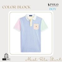 ราคา [New_ของแท้%_พร้อมส่ง]_Polo Ralph Lauren-BOY-คอปกโปโล Color Block พาสเทล ลายทาง ผ้า Mesh Boy Size (41912730160)