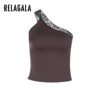 ราคา เสื้อชั้นในสตรีลายลูกไม้ไหล่เอียง สีทึบ แฟชั่นท็อปส์ (43165690810)