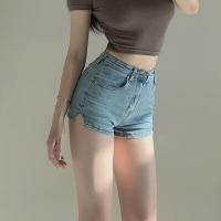 ราคา ♞Short Denim Shorts That Show Leg Length For Hot Girls, Tight Elastic High-waisted A-line Shorts, B (24671929214)