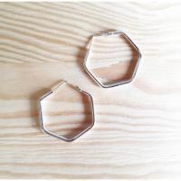 ราคา Minimalist925 ต่างหูห่วงหกเหลี่ยมเงินแท้ (2037384554)