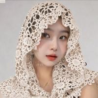 ราคา ผ้าคลุมไหล่โครเชต์สีงาช้าง พันคอลูกไม้ลายดอกไม้ เสื้อคลุมสไตล์เกาหลีเรียบง่าย (42027744410)