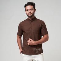 ราคา KAMEJA เสื้อเชิ้ตแขนสั้นผู้ชายสีพื้นสีกาแฟ (43277069155)