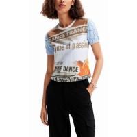 ราคา Desigual Textured Newspaper T-Shirt Size L (ติดผ้าลูกไม้สีดำเพิ่มชายเสื้อด้านหน้า) (27887767681)