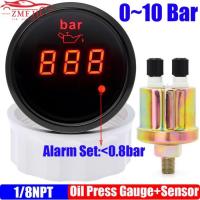 ราคา Custom Red Light Digital 2" 52mm Oil Pressure Gauge with Alarm 0~10 Bar Oil Press Meter+Sensor for (48554158483)