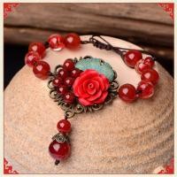 ราคา หินธรรมชาติคริสตัลวินเทจปรับสร้อยข้อมือเชือกแฮนด์เมดสีแดงเสน่ห์เครื่องประดับดอกไม้โมรา (19589072736)