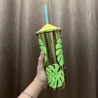 ราคา Preloved Starbucks Tumbler Stainless Steel Full Gold Tropical Leaf พร้อมร่ม Venti Size Starbucks Preloved (26682013624)