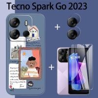 ราคา 3in1 ฟิล์มกระจกนิรภัยใส TPU นิ่ม ขอบตรง ลายการ์ตูนเด็กผู้ชาย และผู้หญิงน่ารัก สําหรับ Tecno Spark Go 2023 (22329981939)