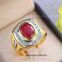ราคา แหวนพลอยสีแดง ล้อมเพชร cz งานหุ้มทองแท้ (943805598)
