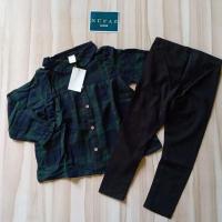 ราคา KEMEJA HIJAU H&m kids - ชุดเสื้อกางเกงขายาวเด็กผู้หญิงลายตารางหมากรุกสีเขียวและผสมสีดํา ชุดผ้าฝ้าย 2 ชิ้นสําหรับเด็กผู้หญิง (26740364413)