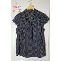 ราคา เสื้อลายดำ ผ้าชีฟอง worthington มือสอง (24619850293)