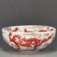 ราคา 8-14-20พอร์ซเลนโบราณและวินเทจคอลเลกชันสินค้าเก่าเก่าพอร์ซเลนที่ดีโบราณสะสมสินค้าเก่าราชวงศ์ชิง เฉียนหลง ยุคอลูมถ้วยชาลายมังกรแดง (57703431801)