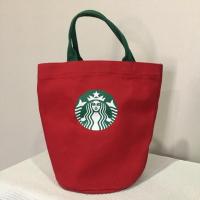 ราคา กระเป๋าผ้า Starbucks สีแดง หูสีเขียว มือ2 ของแท้ (3542088343)