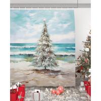 ราคา Coastal Christmas Tree Waterproof Shower Curtains Set - Standard 72 x 72 Inch, Modern Oil Painting Beach Xmas Tree Polyester Fabric Bathroom Curtain with 12 Hooks, Bathroom Accessories, 1 Panel (46502